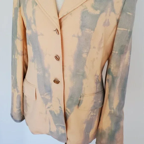 Escada cashmere jacket blazer blue purple pink peach gray tie dyed 6 8 10 large